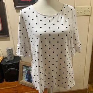 Talbots white with blue polka dot top.